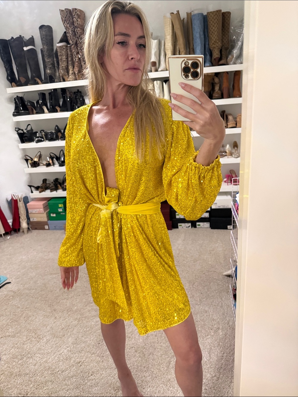 VICI Yellow Sequin Tie-Front Wrap Dress - Picture 5 of 7